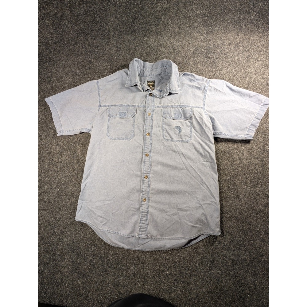 RedHead Mens Large Blue Chambray Bass Fish Embroidered Short Sleeve Shirt